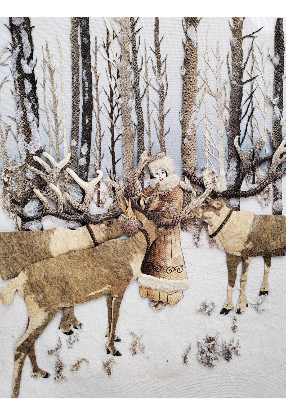 石立新 《雪域龙江——使鹿部落》 鱼皮画 100cmx80cm.webp.jpg