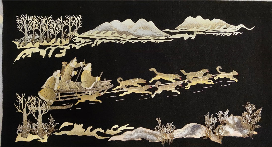 石立新-鱼皮粘贴画-猎归.jpg