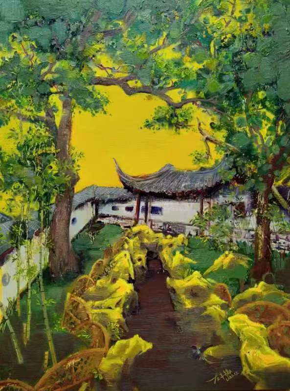 35.左丰铭 老树摇秋声  60X80cm   油画.jpg