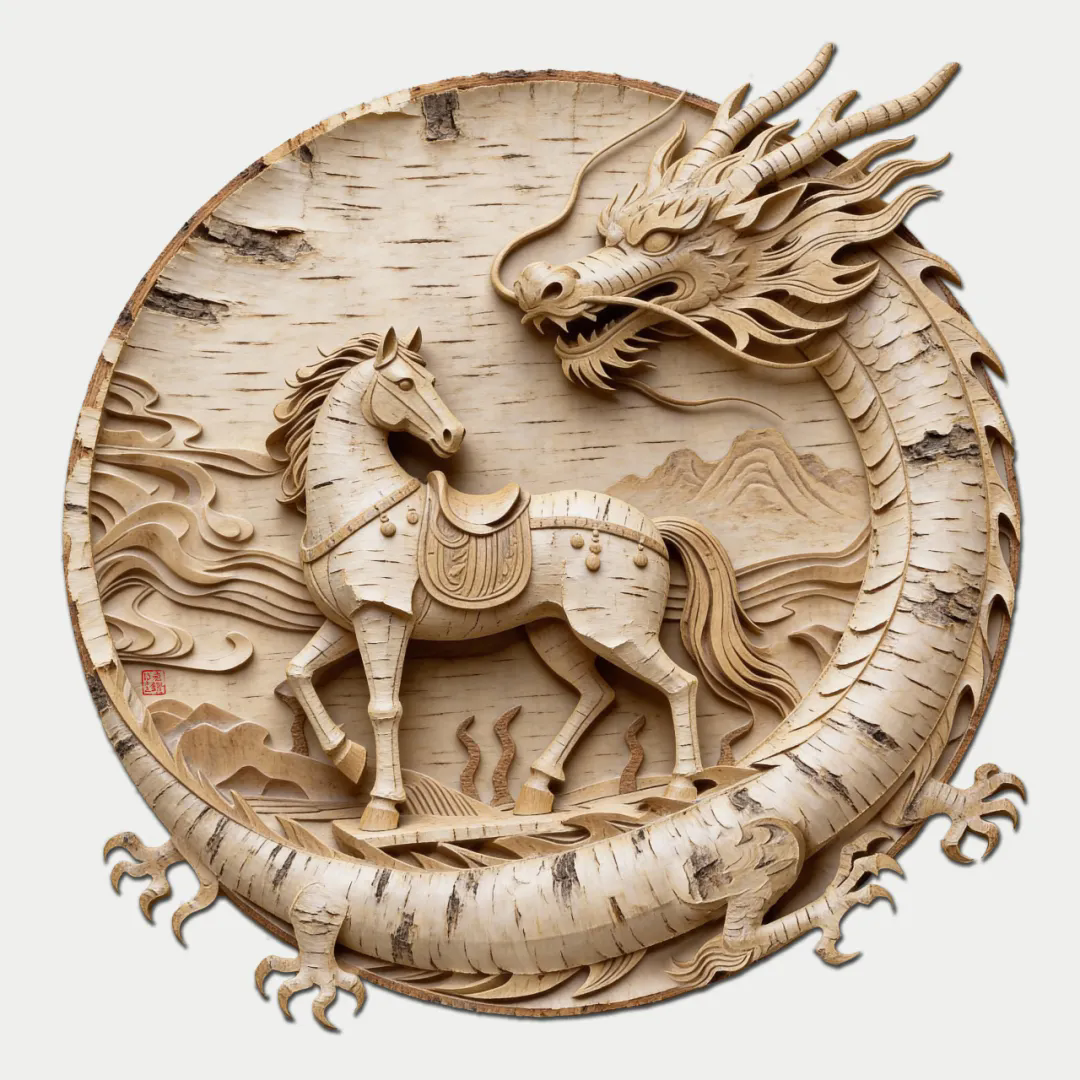 刘钻《龙马气派》(AI设计作品、桦树皮).webp.png